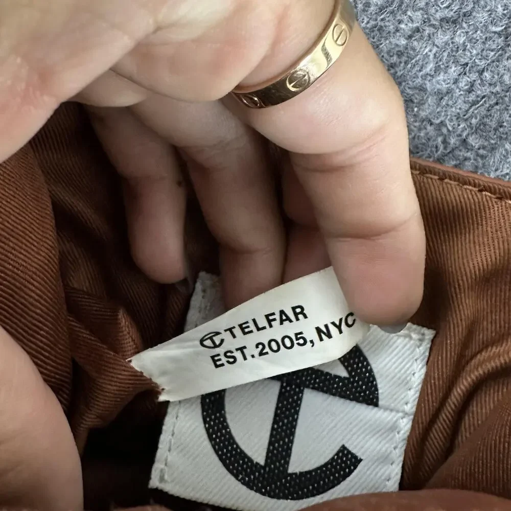 Telfar Small Shopping Bag in Tan Vegan Leather Crossbody Faux Leather Logo Purse